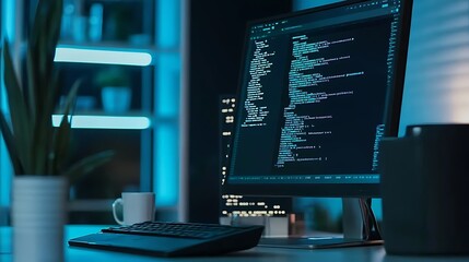 A computer monitor displays a code on a dark background