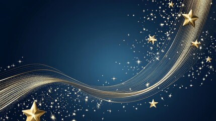 Wall Mural - sparkling gold stars dancing on a festive navy blue background create an enchanting atmosphere for c