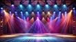 © Watcharapon - Empty nightclub or music hall stage with bright spotlights illuminating the stage , nightclub, music hall, stage