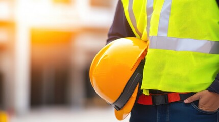 Construction Worker in Reflective Vest and Hard Hat