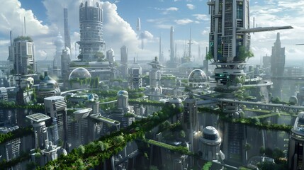 Wall Mural - futuristic cityscape with green architecture