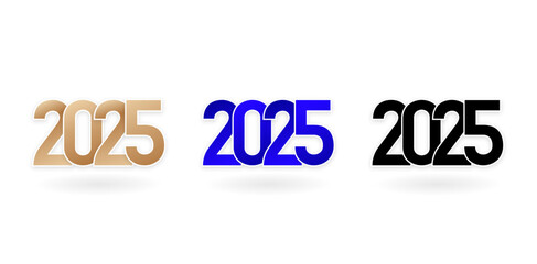 Wall Mural - three Set colors of numbers for New Year and Christmas 2025 isolated white backgrounds for covering calendar, social media headers, greeting cards, screen printing, catalogue booklets, banners, poster