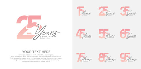  Anniversary logo set vector design, pink color for celebration event