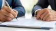 © ImagePulse - Close-up signing moment, two hands, formal attire, business document, soft light