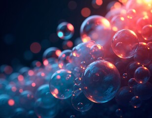 Wall Mural - Graceful Bubbles Suspended in the Air, Reflecting Light with Iridescent Colors