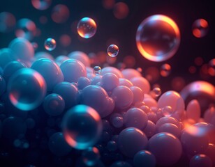 Wall Mural - Graceful Bubbles Suspended in the Air, Reflecting Light with Iridescent Colors