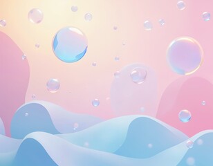 Wall Mural - Graceful Bubbles Suspended in the Air, Reflecting Light with Iridescent Colors