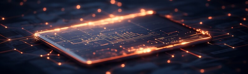 Aufkleber - A glowing electronic device surrounded by sparkling data points, symbolizing advanced technology and connectivity.