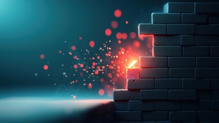 A network diagram with a firewall represented as a brick wall, effectively blocking unauthorized access and protecting sensitive data.
