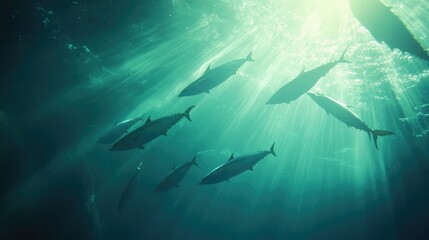 Sticker - Underwater Scene with Fish and Sunlight Rays