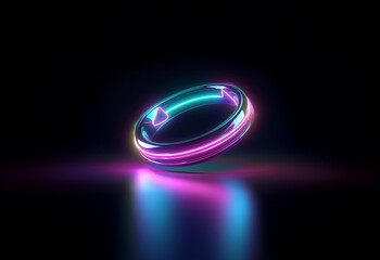 Wall Mural - a glowing ring with neon lights sits on a black reflective surface.