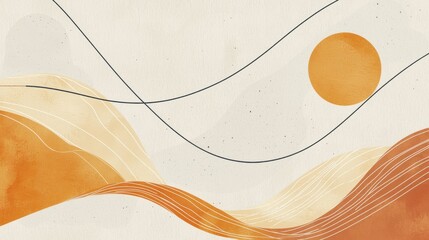 Poster - Abstract Landscape with Sun and Curvy Lines