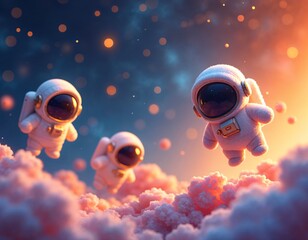 Wall Mural - Creatures Floating in Space, Mysterious Life Forms Drifting Among Stars and Galaxies