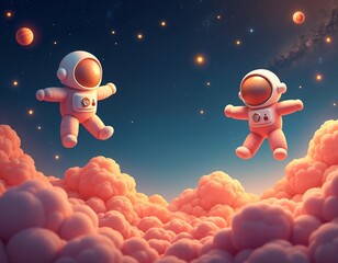 Wall Mural - Creatures Floating in Space, Mysterious Life Forms Drifting Among Stars and Galaxies