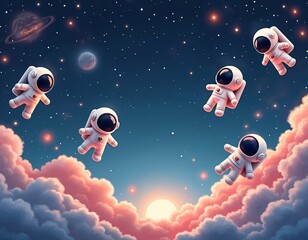 Wall Mural - Creatures Floating in Space, Mysterious Life Forms Drifting Among Stars and Galaxies