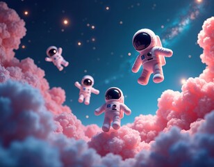 Wall Mural - Creatures Floating in Space, Mysterious Life Forms Drifting Among Stars and Galaxies