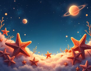 Wall Mural - Creatures Floating in Space, Mysterious Life Forms Drifting Among Stars and Galaxies