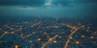 A cityscape at night with glowing connections between buildings and streetlights, symbolizing the web of digital technology connecting urban areas across the world