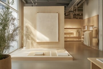 interior of a modern bathroom with a billboard mockup with a blank screen in a store