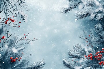 Christmas background with traditional decorations on blue background