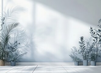 Minimalist interior with plants and natural light.