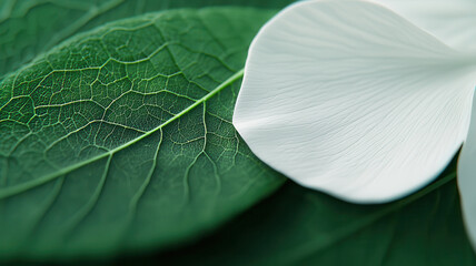 Poster - Macro shot of contrasting textures, smooth petals and detailed leaves