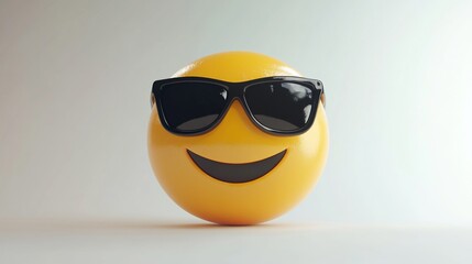 Canvas Print - Yellow smiley face emoticon wearing black sunglasses on a white background.