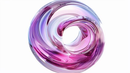 Abstract 3D purple glass swirl isolated on a white background.