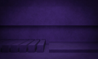 Wall Mural - 3D purple concrete room background. Cement podium