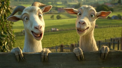 Cheerful Goats on a Farm in Bright Daylight