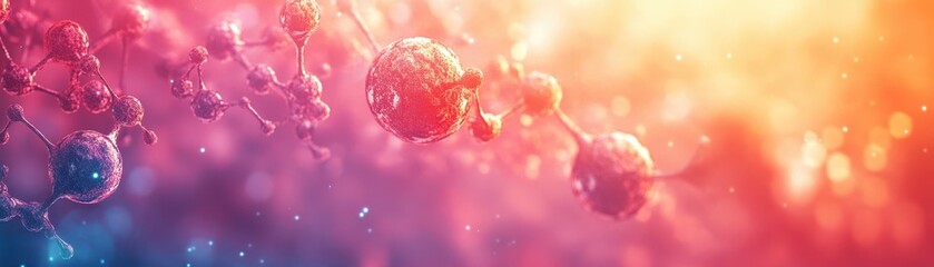 Wall Mural - vibrant abstract molecular structure with glowing particles in a colorful gradient background