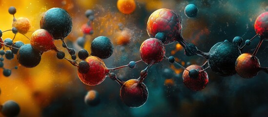 Wall Mural - vibrant molecular structure with colorful atoms and bonds in abstract scientific visualization