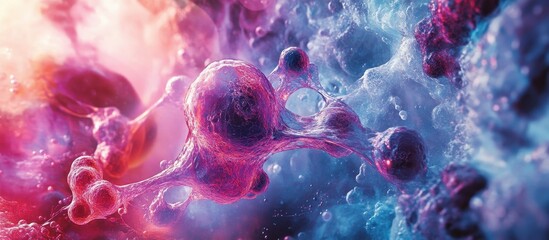 Wall Mural - abstract visualization of colorful molecular structures in a cosmic environment with vibrant pink an