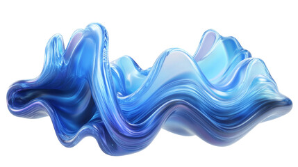 Poster - 3D Abstract Blue Holographic Wave Icon - Iridescent Fluid Shape