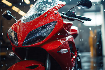 Motorcycle getting a wax finish after a thorough wash