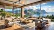 © Caitlin - Minimalist Terrace Living Room with Sea View and Mountain Landscape â€“ Candid Photography of Serene Interior Design in Nature's Embrace