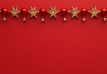 festive red and gold christmas border on a vibrant background. a repeating pattern of shiny red orna