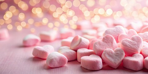 Wall Mural - Romantic background with heart shaped marshmallows for Valentine's Day, Valentine's Day, love, romance, sweet, pink