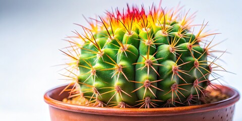 Wall Mural - Stunning Macro Photography of a Cactus in a Vase Isolated on White Background, Showcasing Intricate Details and Textures for Home Decor and Plant Enthusiasts