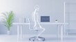 © Chaikit - professional desk ergonomics illustration, spine stress indicators, modern workplace setup, minimal medical visualization style, clean architectural lines, subtle anatomical highlights, office health