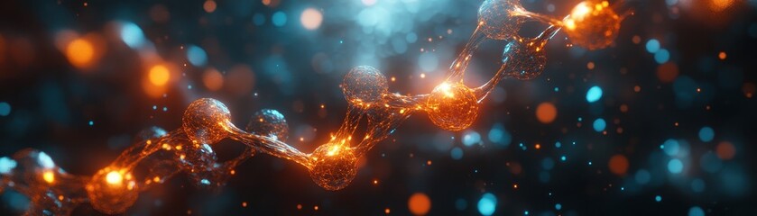 Wall Mural - abstract visualization of a glowing molecular structure with vibrant blue and orange light effects