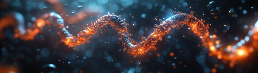 Wall Mural - futuristic dna strand with glowing elements in a high-tech scientific environment