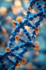 Wall Mural - close-up of a molecular structure with blue and orange spheres representing atoms in a scientific an