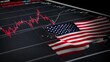 © atipong - Collapse of us stock market due market manipulation concept of problems due to short position manipulation falling chart and us flag as symbol of approaching crisis trading short positions in usa