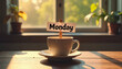 © Надежда Березова - Coffee Cup with Monday Sign in Morning Light