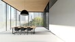 © Five Million Stock - Office interior with meeting table and chairs, ceo desk near window. Mockup wall