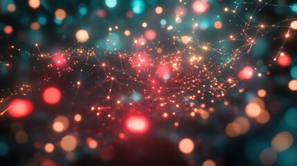 Wall Mural - Glowing Dots Connecting in a Matrix of Light