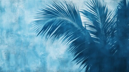 Wall Mural - Empty palm shadow blue color texture pattern cement wall background used for presentation business nature organic cosmetic products for sale shop online summer tropical beach with minimal concept