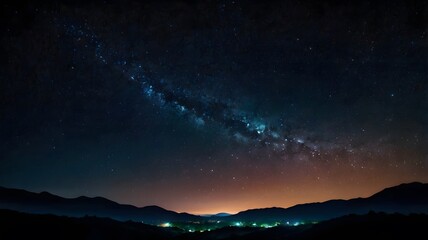 Wall Mural - mystical starry milky way illuminating a serene landscape. twinkling stars dark sky, mesmerizing & t