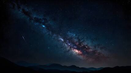 Wall Mural - mystical starry milky way illuminating a serene landscape. twinkling stars dark sky, mesmerizing & t